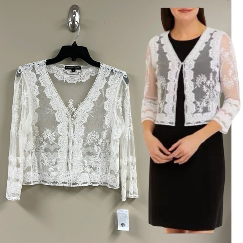 Chris McLaughlin Lace Topper, Lace Cardigan, Off White Size Small NWT
